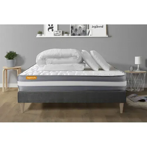 Pack Matelas + Sommier Kit Gris 180x200 Memo Plus Mémoire De Forme + 2 Oreillers + Couette - Mémoire