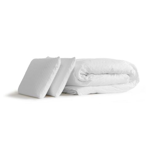 Pack Matelas + Sommier Kit Gris 160x200 Memo Plus Mémoire De Forme + 2 Oreillers + Couette - Mémoire