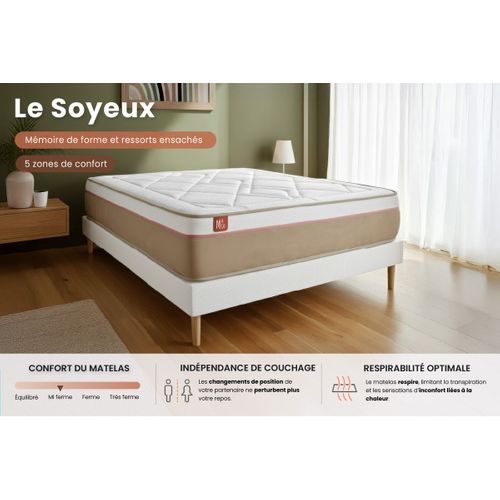 Matelas Ressorts Ensachés Et Mémoire De Forme 160x200 Le Soyeux - Ep: 24cm - Confort Equilibré