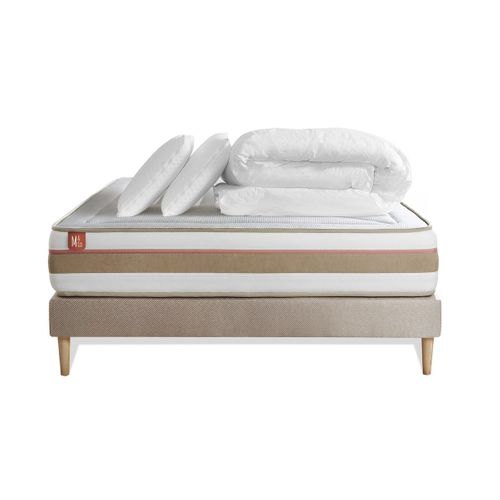 Ensemble  Matelas Le Tendre 140x200cm Ressorts Ensachés + Mémoire De Forme + Sommier Kit Beige - Res