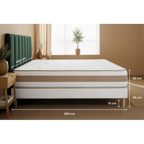 Ensemble  Matelas Le Tendre 140x200cm Ressorts Ensachés + Mémoire De Forme + Sommier Kit Beige - Res