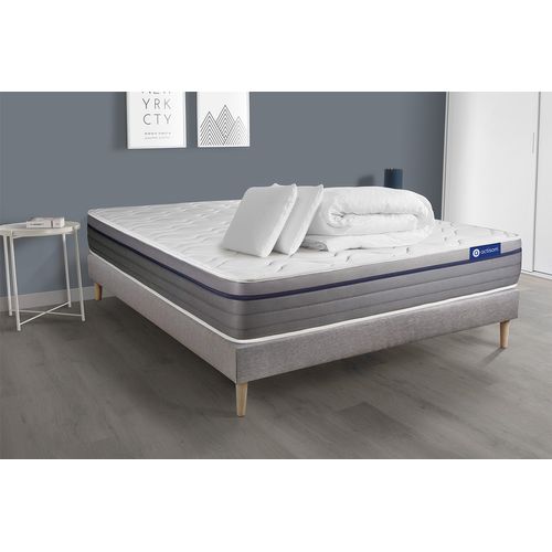 Ensemble  Matelas Ressorts Ensachés+mémoire De Forme Actiflex Zen 160x200 + Sommier Kit Gris + 2 Ore
