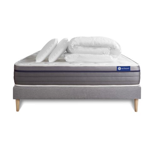 Ensemble  Matelas Ressorts Ensachés+mémoire De Forme Actiflex Zen 160x200 + Sommier Kit Gris + 2 Ore