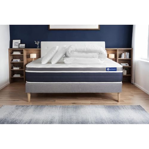 Ensemble  Actiflex Confort Matelas Ressorts Ensachés+mémoire De Forme 180x200 + Sommier Kit Gris +2o