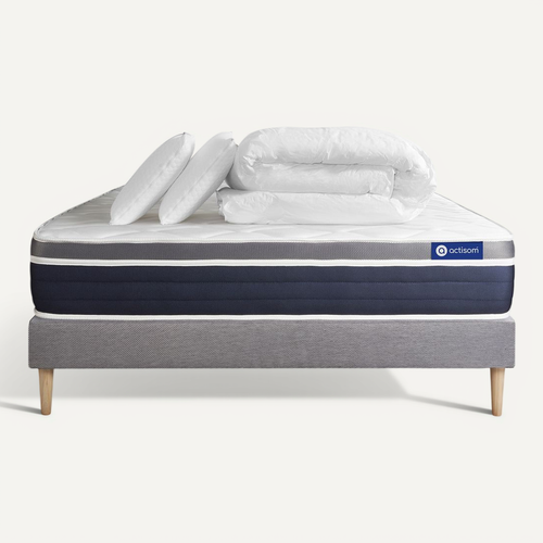 Ensemble  Actiflex Confort Matelas Ressorts Ensachés+mémoire De Forme 180x200 + Sommier Kit Gris +2o