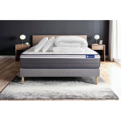 Ensemble Matelas Actiflex Plus 200x200 Ressorts Ensachés+mémoire De Forme + Sommier Kit Gris + 2 Or