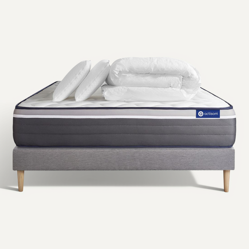 Ensemble Matelas Actiflex Plus 200x200 Ressorts Ensachés+mémoire De Forme + Sommier Kit Gris + 2 Or