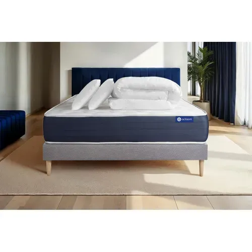 Ensemble  Matelas Ressorts Ensachés + Mémoire De Forme Actiflex Sleep 140x200 + Sommier Kit Gris +2o