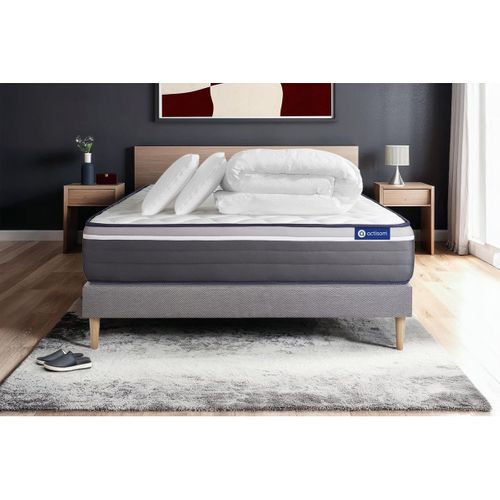 Ensemble  Matelas Actilatex Plus 160x200 Cm Latex + Mémoire De Forme + Sommier Kit Gris + 2 Oreiller