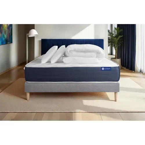 Ensemble  Matelas Latex Et Mémoire De Forme Actilatex Sleep 140x190 Cm + Sommier Kit Gris + 2 Oreill