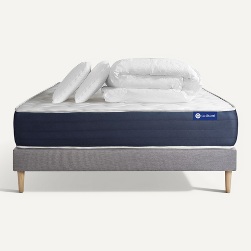 Ensemble  Matelas Latex Et Mémoire De Forme Actilatex Sleep 140x190 Cm + Sommier Kit Gris + 2 Oreill