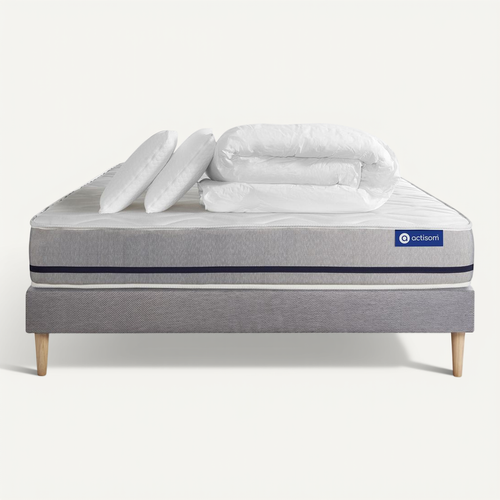 Ensemble  Matelas 180x200 Actilatex Soft 3zones De Confort + Sommier Kit Gris + 2 Oreillers + Couett