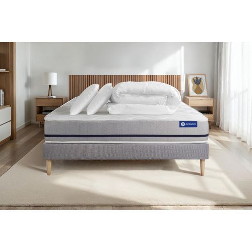 Ensemble  Matelas 160x200 Actilatex Soft 3zones De Confort + Sommier Kit Gris + 2 Oreillers + Couett
