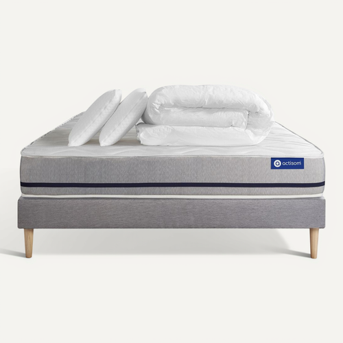 Ensemble  Matelas 160x200 Actilatex Soft 3zones De Confort + Sommier Kit Gris + 2 Oreillers + Couett