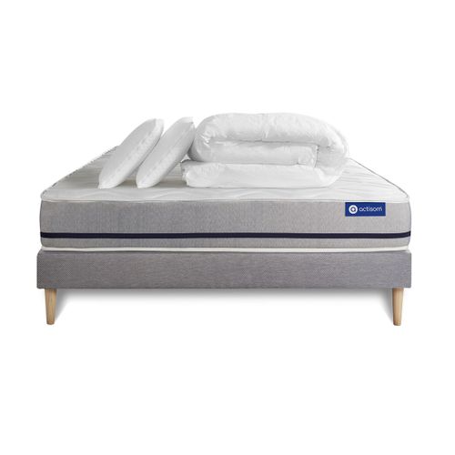 Ensemble  Matelas 140x190 Actilatex Soft 3zones De Confort + Sommier Kit Gris + 2 Oreillers + Couett
