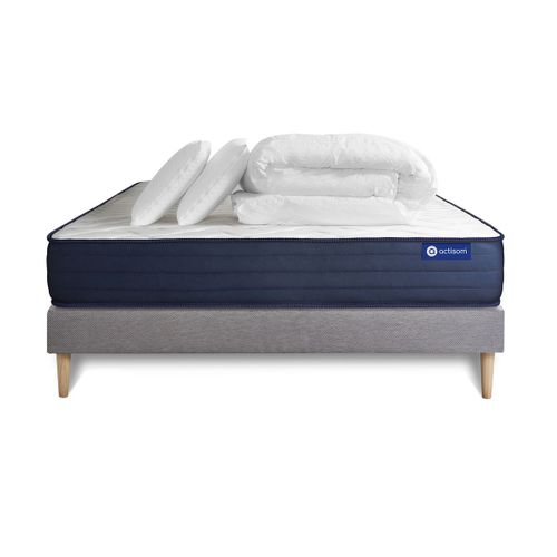 Ensemble  Matelas Actimemo Life 200x200 Mémoire De Forme 5zones De Confort + Sommier Kit Gris + 2ore