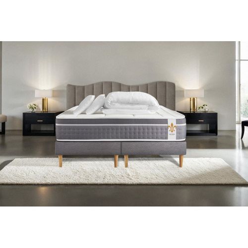Ensemble Le Trente 200 X 200 Cm Double Sommiers Gris - Ressorts Ensachés Et Mémoire De Forme