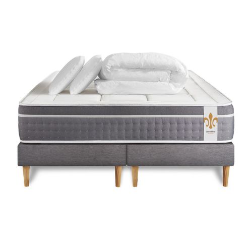 Ensemble Le Trente 200 X 200 Cm Double Sommiers Gris - Ressorts Ensachés Et Mémoire De Forme