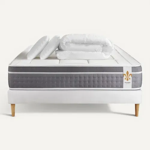 Ensemble Le Trente 160 X 200 Cm Sommier Blanc - Ressorts Ensachés Et Mémoire De Forme
