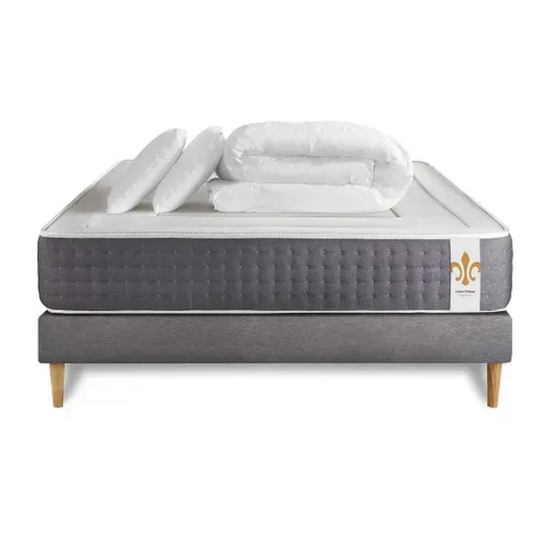 Ensemble Le Vingt-six 160 X 200 Cm Sommier Gris - Ressorts Ensachés Et Mémoire De Forme