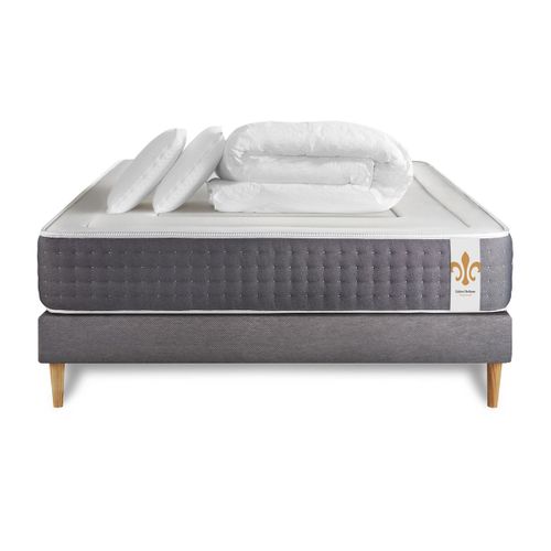 Ensemble Le Vingt-six 140 X 190 Cm Sommier Gris - Ressorts Ensachés Et Mémoire De Forme