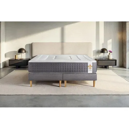 Ensemble Matelas Ressorts Ensachés Et Mémoire De Forme 200x200 Vingt-six Ep:26cm - Sommier Gris