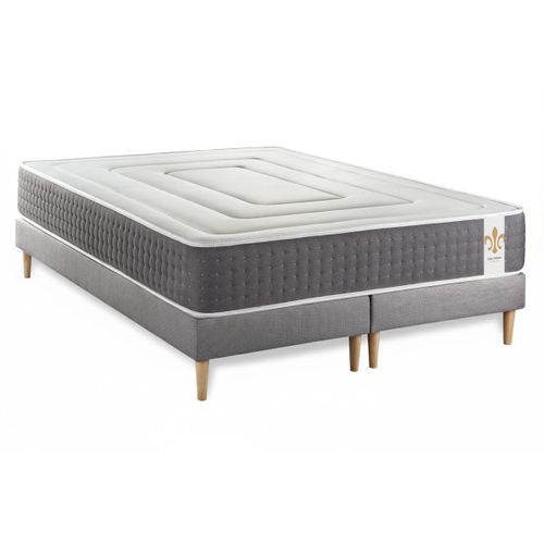 Ensemble Matelas Ressorts Ensachés Et Mémoire De Forme 200x200 Vingt-six Ep:26cm - Sommier Gris