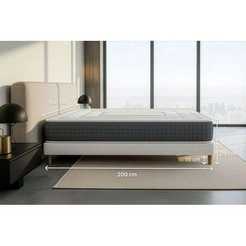 Ensemble Matelas Ressorts Ensachés Et Mémoire De Forme 160x200 Vingt-six Ep:26cm - Sommier Gris