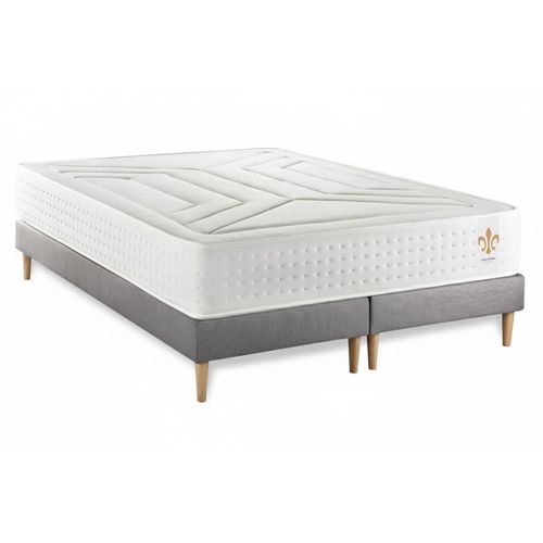 Ensemble Matelas Ressorts Ensachés Et Mémoire De Forme 200x200 Vingt-quatre Ep:24cm - Sommier Gris