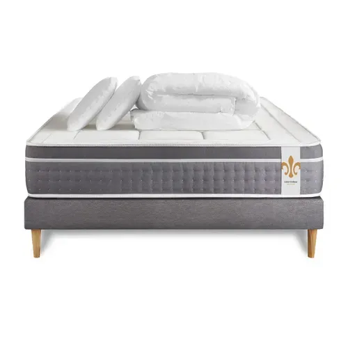 Ensemble Trente 180 X 200 Cm Sommier Kit Gris - Ressorts Ensachés Et Mémoire De Forme