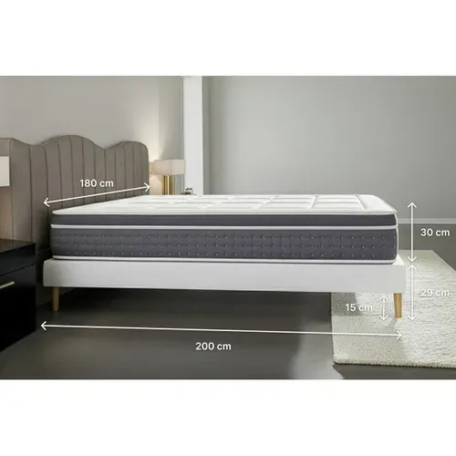 Ensemble Trente 180 X 200 Cm Sommier Kit Gris - Ressorts Ensachés Et Mémoire De Forme