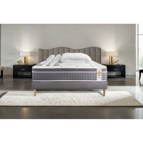 Ensemble Trente 140 X 190 Cm Sommier Kit Gris - Ressorts Ensachés Et Mémoire De Forme
