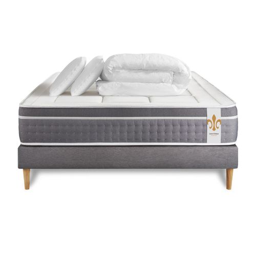 Ensemble Trente 140 X 190 Cm Sommier Kit Gris - Ressorts Ensachés Et Mémoire De Forme