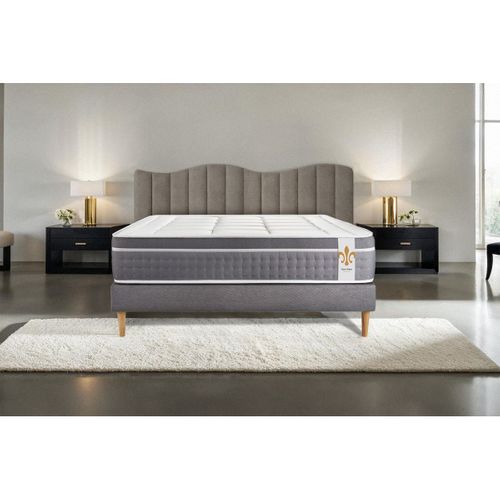 Ensemble Matelas Ressorts Ensachés Et Mémoire De Forme 160x200 Trente Ep:30 Cm - Sommier Kit Gris