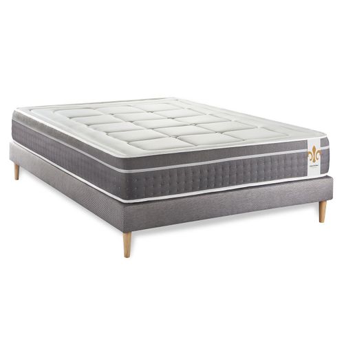 Ensemble Matelas Ressorts Ensachés Et Mémoire De Forme 140x200 Trente Ep:30 Cm - Sommier Kit Gris