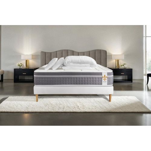 Ensemble Trente 180 X 200 Cm Sommier Kit Blanc - Ressorts Ensachés Et Mémoire De Forme