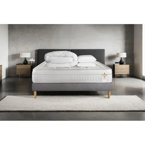 Ensemble Vingt-huit 160 X 200 Cm Sommier Kit Gris - Ressorts Ensachés Et Mémoire De Forme