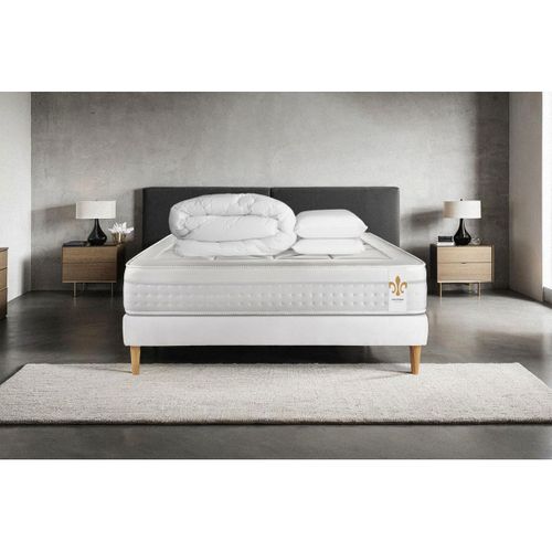 Ensemble Vingt-huit 180 X 200 Cm Sommier Kit Blanc - Ressorts Ensachés Et Mémoire De Forme