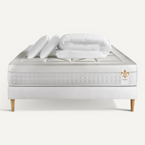 Ensemble Vingt-huit 180 X 200 Cm Sommier Kit Blanc - Ressorts Ensachés Et Mémoire De Forme