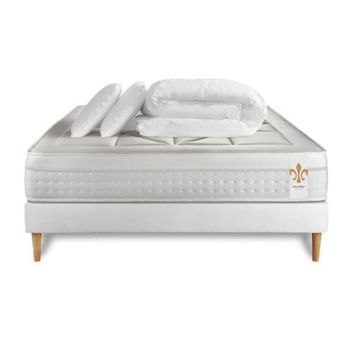 Ensemble Vingt-huit 140 X 200 Cm Sommier Kit Blanc - Ressorts Ensachés Et Mémoire De Forme