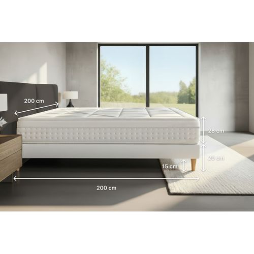 Ensemble Matelas Ressorts Ensachés Et Mémoire De Forme 200x200 Vingt-huit Ep:28 Cm - Sommier Kit Bla