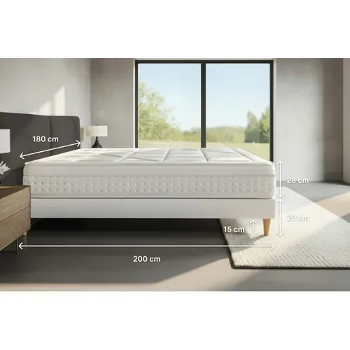 Ensemble Matelas Ressorts Ensachés Et Mémoire De Forme 180x200 Vingt-huit Ep:28 Cm - Sommier Kit Bla