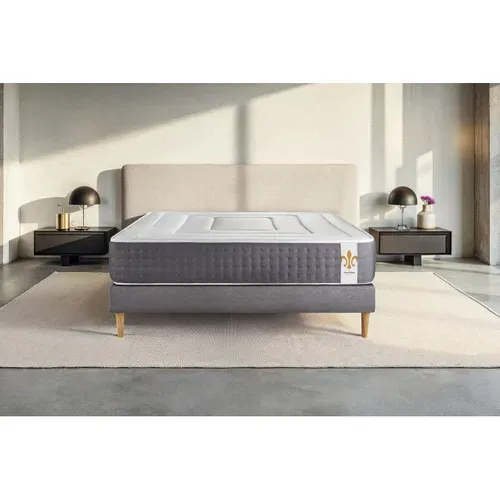 Ensemble Matelas Ressorts Ensachés Et Mémoire De Forme 180x200 Vingt-six Ep:26 Cm - Sommier Kit Gris