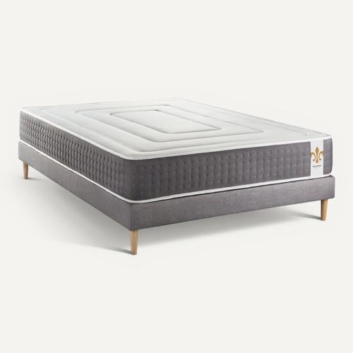 Ensemble Matelas Ressorts Ensachés Et Mémoire De Forme 140x190 Vingt-six Ep:26 Cm - Sommier Kit Gris