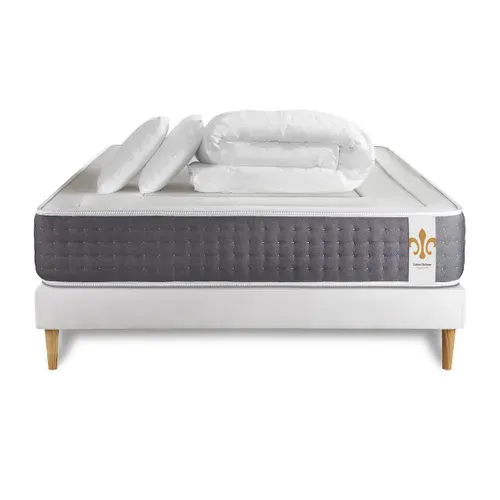 Ensemble Vingt-six 200 X 200 Cm Sommier Kit Blanc - Ressorts Ensachés Et Mémoire De Forme