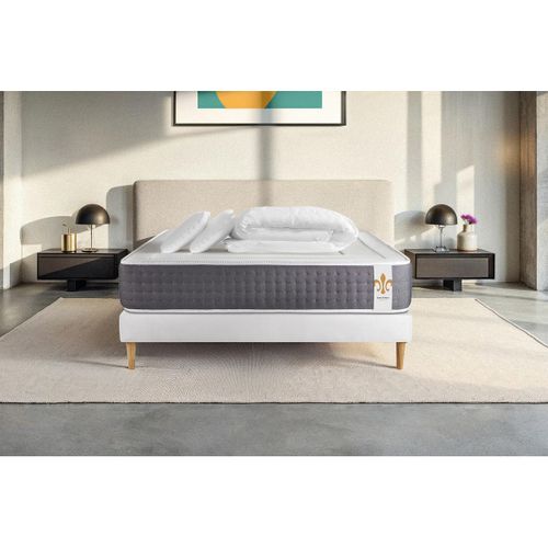 Ensemble Vingt-six 160 X 200 Cm Sommier Kit Blanc - Ressorts Ensachés Et Mémoire De Forme
