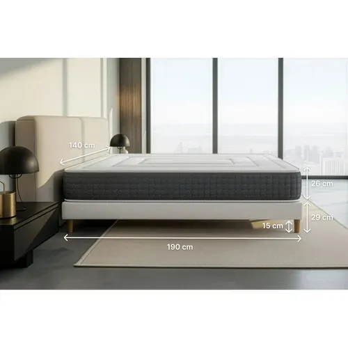 Ensemble Matelas Ressorts Ensachés Et Mémoire De Forme 140x190 Vingt-six Ep:26 Cm - Sommier Kit Blan