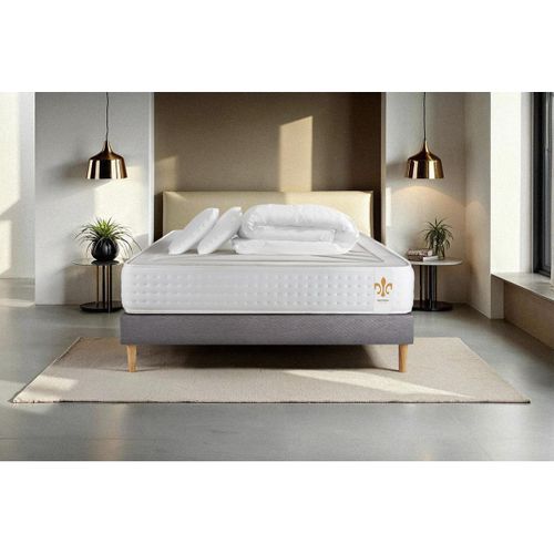 Ensemble Vingt-quatre 200 X 200 Cm Sommier Kit Gris - Ressorts Ensachés Et Mémoire De Forme