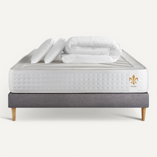 Ensemble Vingt-quatre 200 X 200 Cm Sommier Kit Gris - Ressorts Ensachés Et Mémoire De Forme