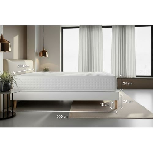 Ensemble Vingt-quatre 200 X 200 Cm Sommier Kit Gris - Ressorts Ensachés Et Mémoire De Forme